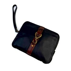 Cole Haan Black Brown Leather Equestrian Wristlet Wallet